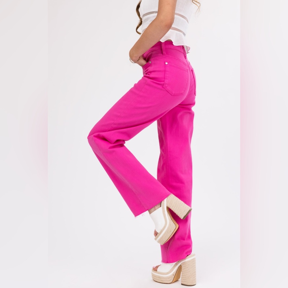 Judy Blue Magenta 90’s Straight Leg Jeans Raw Hem Size 7/28 Heart Pocket - Picture 5 of 16